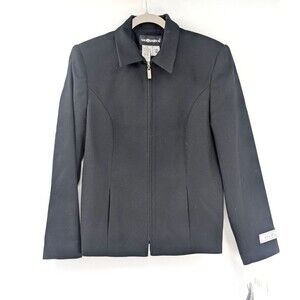 Sag Harbor 100% Woolmark Wool Black Zip Up Collared Jacket Size Med - Small Flaw